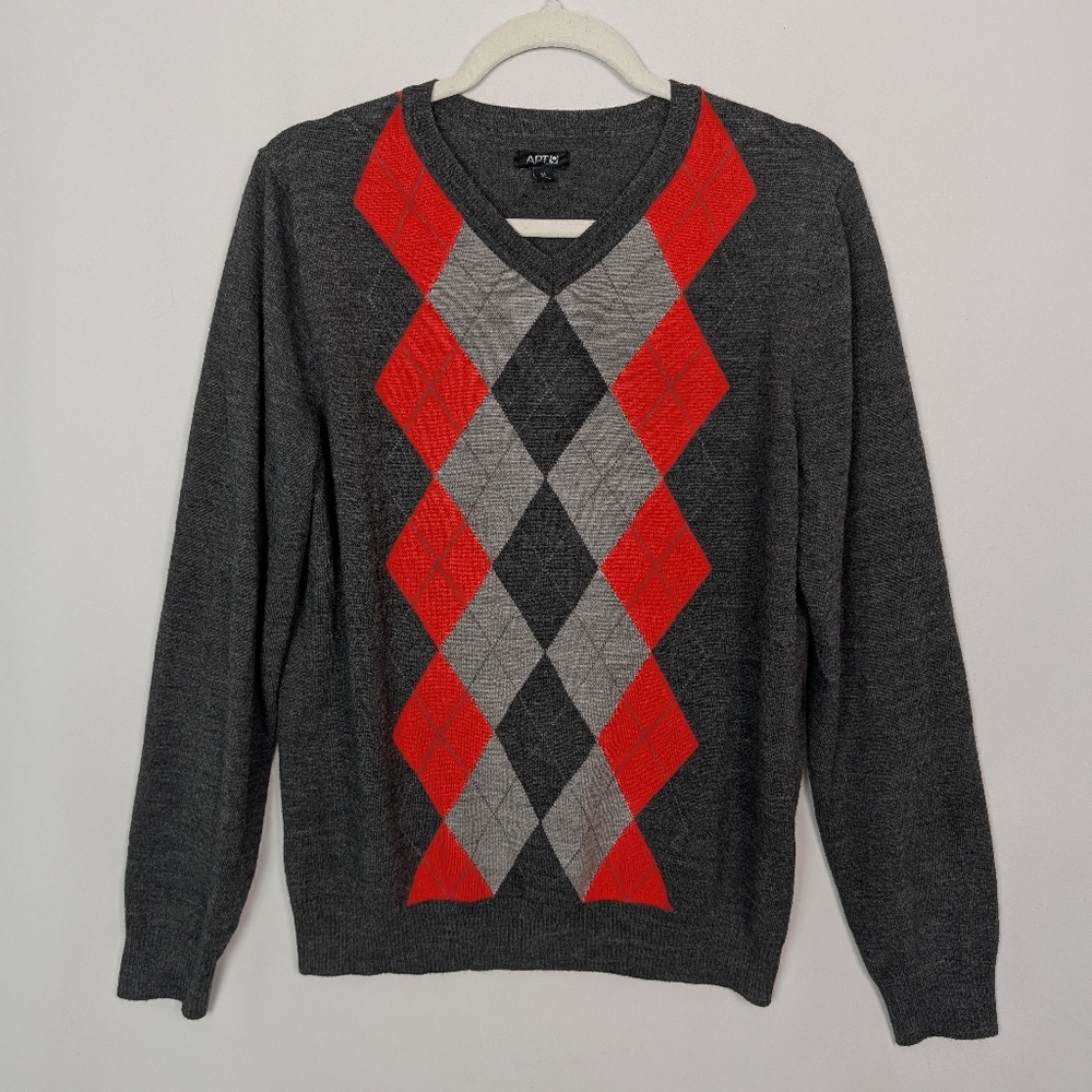 Apt. 9 Men's M V-Neck Sweater Argile Long Sleeve Merino Wool Preppy Classic Knit